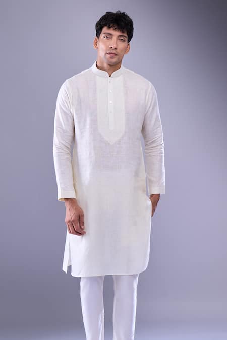 Aariyana Couture_Ivory Embroidery Thread Work Placket Kurta _at_Aza_Fashions
