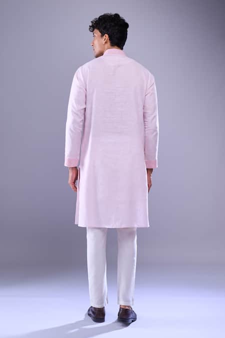 Shop_Aariyana Couture_Pink Cotton Embroidery Thread Work Placket Straight Kurta _at_Aza_Fashions