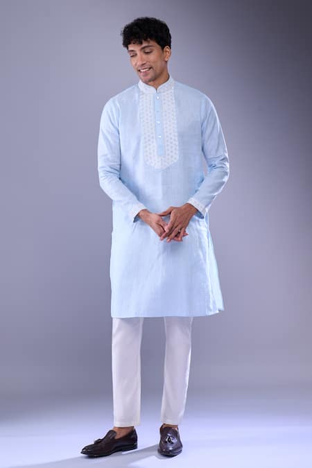Buy Aariyana Couture Blue Cotton Embroidery Geometric Placket Kurta Buy_Aariyana Couture_Blue Cotton Embroidery Geometric Placket Kurta