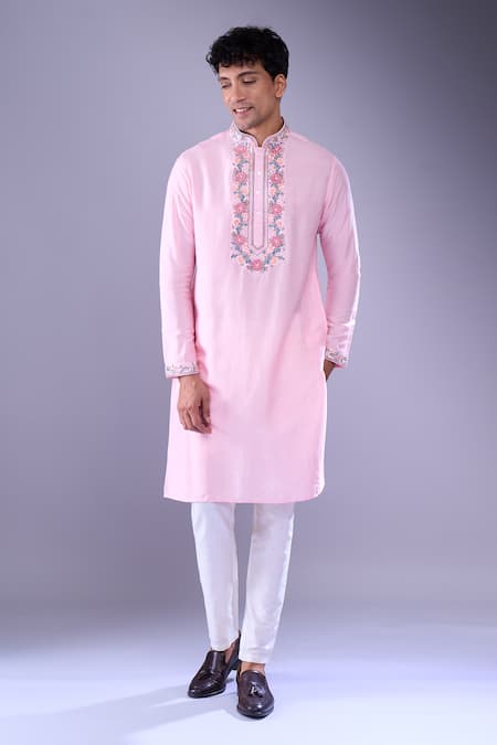 Aariyana Couture Pink Cotton Embroidery Floral Vine Kurta And Pant Set Online at Aza Fashions Aariyana Couture_Pink Cotton Embroidery Floral Vine Kurta And Pant Set _Online_at_Aza_Fashions