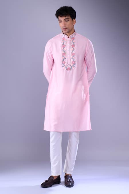Buy Aariyana Couture Pink Cotton Embroidery Floral Vine Kurta And Pant Set Online at Aza Fashions Buy_Aariyana Couture_Pink Cotton Embroidery Floral Vine Kurta And Pant Set _Online_at_Aza_Fashions