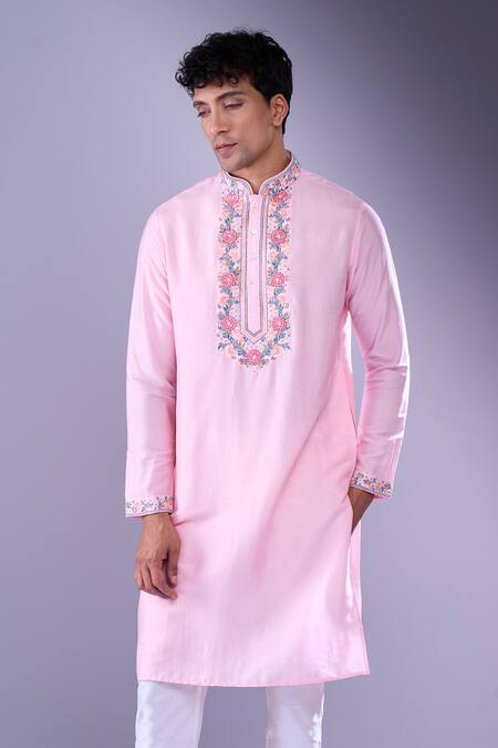 Shop Aariyana Couture Pink Cotton Embroidery Floral Vine Kurta And Pant Set Online at Aza Fashions Shop_Aariyana Couture_Pink Cotton Embroidery Floral Vine Kurta And Pant Set _Online_at_Aza_Fashions