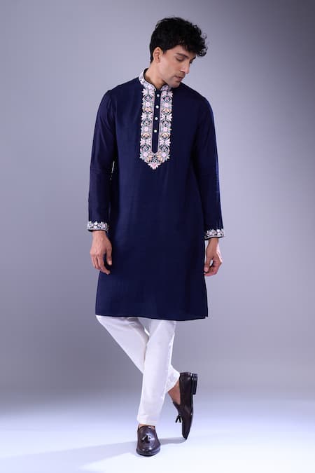 Aariyana Couture Blue Cotton Embroidery Floral Kurta Set Online at Aza Fashions Aariyana Couture_Blue Cotton Embroidery Floral Kurta Set _Online_at_Aza_Fashions