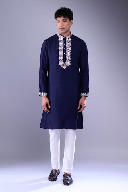 Buy Aariyana Couture Blue Cotton Embroidery Floral Kurta Set Online at Aza Fashions Buy_Aariyana Couture_Blue Cotton Embroidery Floral Kurta Set _Online_at_Aza_Fashions
