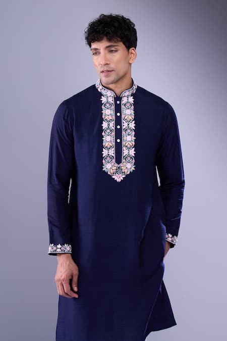 Shop Aariyana Couture Blue Cotton Embroidery Floral Kurta Set Online at Aza Fashions Shop_Aariyana Couture_Blue Cotton Embroidery Floral Kurta Set _Online_at_Aza_Fashions