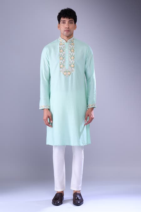 Aariyana Couture Blue Cotton Embroidery Flower Vine Kurta Set Online at Aza Fashions Aariyana Couture_Blue Cotton Embroidery Flower Vine Kurta Set _Online_at_Aza_Fashions