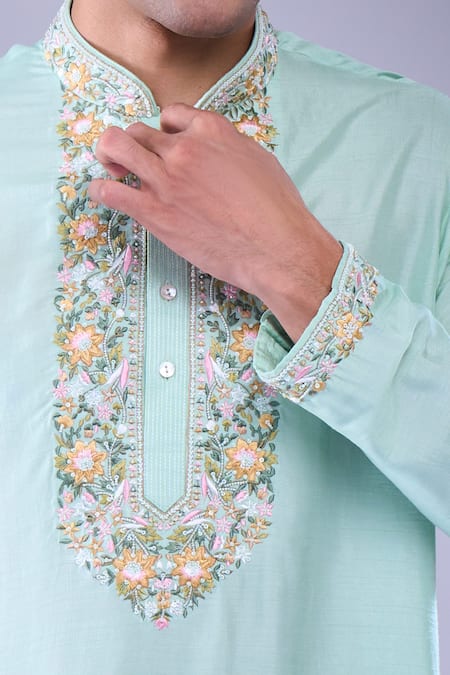 Buy Aariyana Couture Blue Cotton Embroidery Flower Vine Kurta Set Online at Aza Fashions Buy_Aariyana Couture_Blue Cotton Embroidery Flower Vine Kurta Set _Online_at_Aza_Fashions