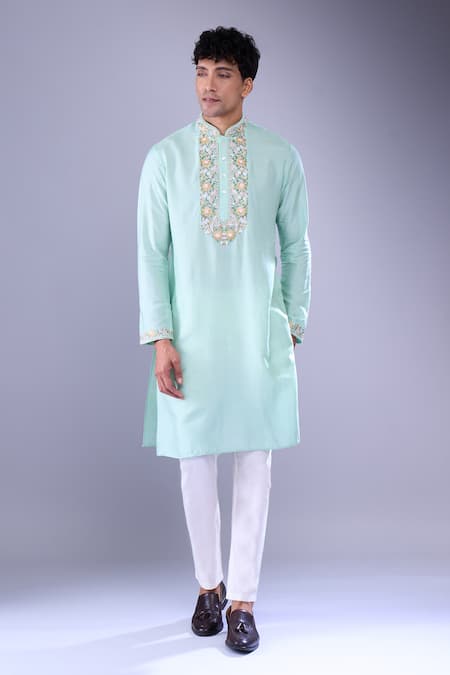 Shop Aariyana Couture Blue Cotton Embroidery Flower Vine Kurta Set Online at Aza Fashions Shop_Aariyana Couture_Blue Cotton Embroidery Flower Vine Kurta Set _Online_at_Aza_Fashions