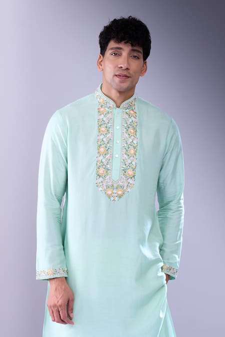 Aariyana Couture Blue Cotton Embroidery Flower Vine Kurta Set at Aza Fashions Aariyana Couture_Blue Cotton Embroidery Flower Vine Kurta Set _at_Aza_Fashions