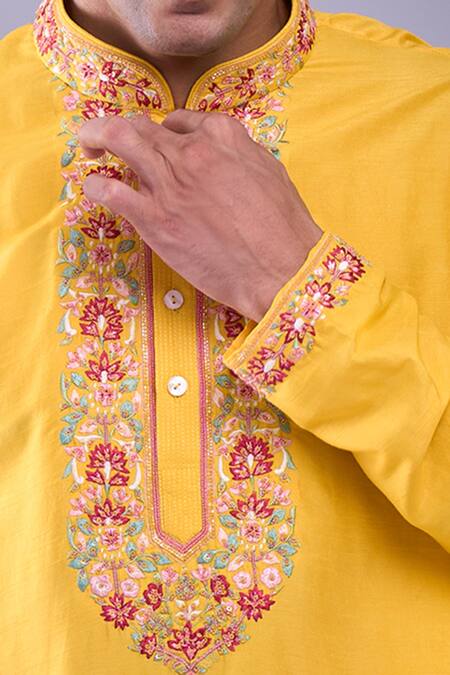 Aariyana Couture Yellow Cotton Embroidery Kurta Set With Pant Online at Aza Fashions Aariyana Couture_Yellow Cotton Embroidery Kurta Set With Pant _Online_at_Aza_Fashions