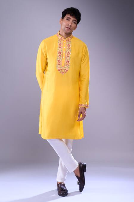 Shop Aariyana Couture Yellow Cotton Embroidery Kurta Set With Pant Online at Aza Fashions Shop_Aariyana Couture_Yellow Cotton Embroidery Kurta Set With Pant _Online_at_Aza_Fashions