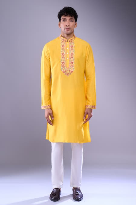 Aariyana Couture Yellow Cotton Embroidery Kurta Set With Pant at Aza Fashions Aariyana Couture_Yellow Cotton Embroidery Kurta Set With Pant _at_Aza_Fashions