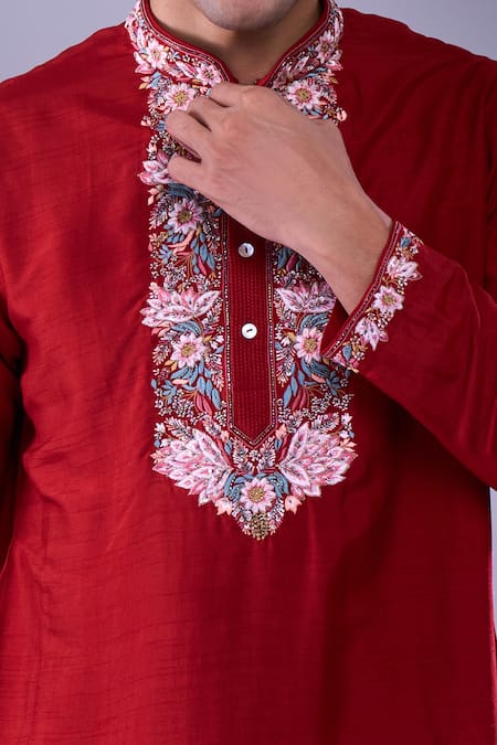 Aariyana Couture Red Embroidery Floral Kurta Set Online at Aza Fashions Aariyana Couture_Red Embroidery Floral Kurta Set _Online_at_Aza_Fashions