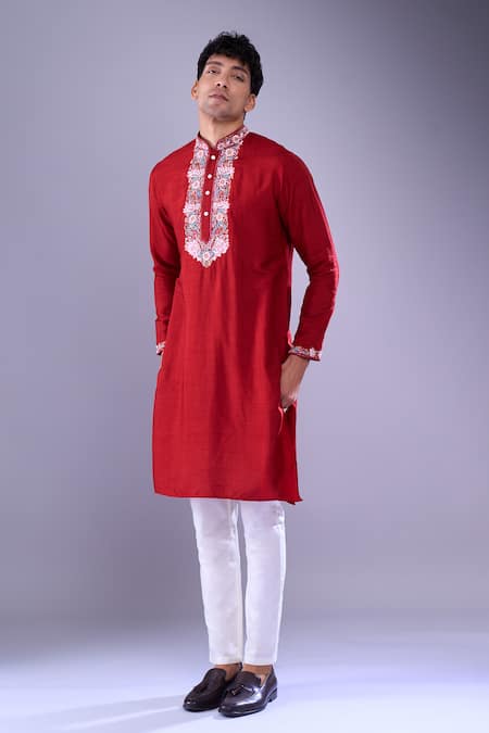 Buy Aariyana Couture Red Embroidery Floral Kurta Set Online at Aza Fashions Buy_Aariyana Couture_Red Embroidery Floral Kurta Set _Online_at_Aza_Fashions