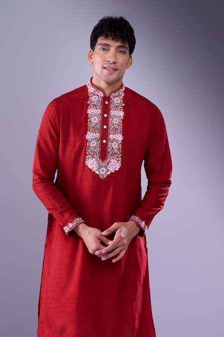 Shop Aariyana Couture Red Embroidery Floral Kurta Set Online at Aza Fashions Shop_Aariyana Couture_Red Embroidery Floral Kurta Set _Online_at_Aza_Fashions