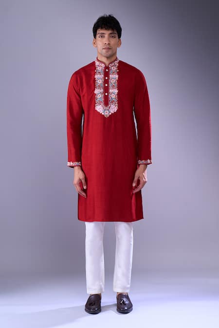Aariyana Couture Red Embroidery Floral Kurta Set at Aza Fashions Aariyana Couture_Red Embroidery Floral Kurta Set _at_Aza_Fashions