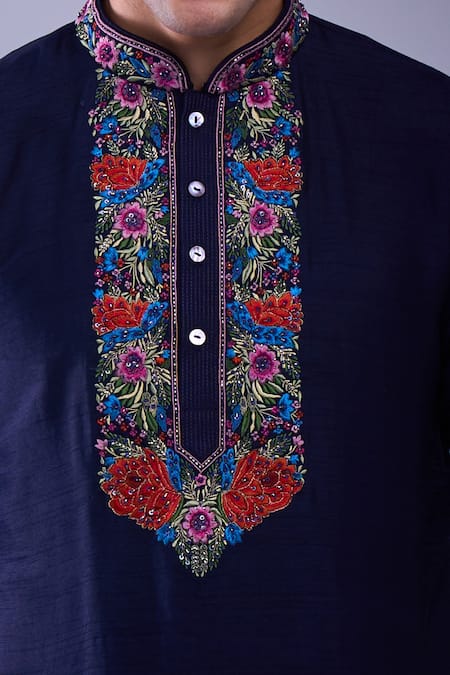 Aariyana Couture Blue Cotton Embroidery Floral Navy Kurta Set Online at Aza Fashions Aariyana Couture_Blue Cotton Embroidery Floral Navy Kurta Set _Online_at_Aza_Fashions