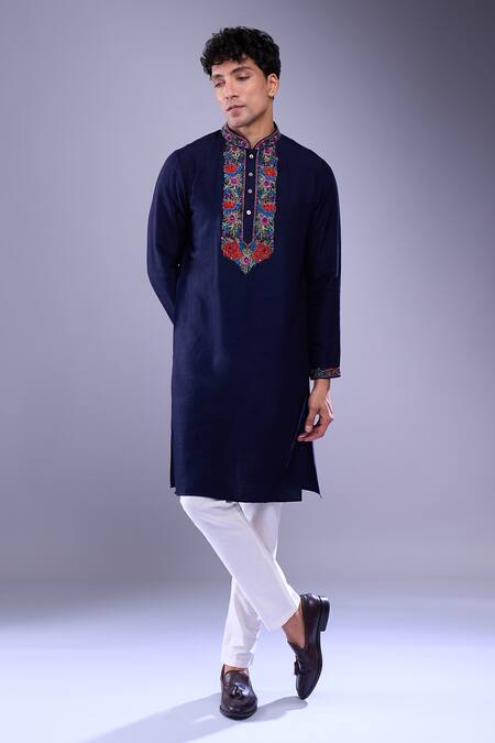 Buy Aariyana Couture Blue Cotton Embroidery Floral Navy Kurta Set Online at Aza Fashions Buy_Aariyana Couture_Blue Cotton Embroidery Floral Navy Kurta Set _Online_at_Aza_Fashions