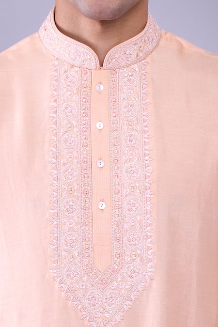 Aariyana Couture Peach Cotton Sequins, Embroidery Floral Kurta Set Online at Aza Fashions Aariyana Couture_Peach Cotton Sequins, Embroidery Floral Kurta Set _Online_at_Aza_Fashions