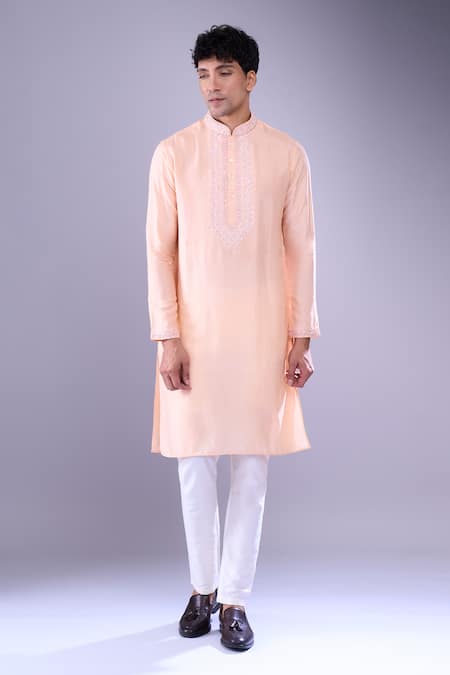 Buy Aariyana Couture Peach Cotton Sequins, Embroidery Floral Kurta Set Online at Aza Fashions Buy_Aariyana Couture_Peach Cotton Sequins, Embroidery Floral Kurta Set _Online_at_Aza_Fashions
