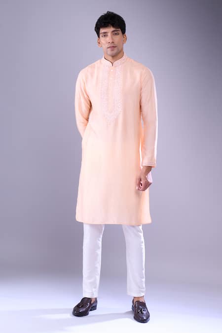 Shop Aariyana Couture Peach Cotton Sequins, Embroidery Floral Kurta Set Online at Aza Fashions Shop_Aariyana Couture_Peach Cotton Sequins, Embroidery Floral Kurta Set _Online_at_Aza_Fashions