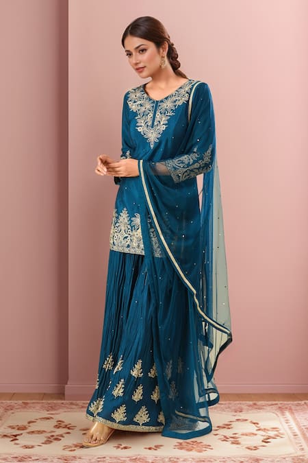 Samyukta Singhania Floral Embroidered Kurta Sharara Set 