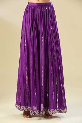 Buy_Samyukta Singhania_Purple Chiffon Embroidery Split V-neck Dori Sharara Set_Online_at_Aza_Fashions