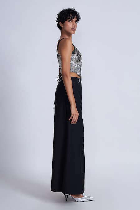 Advait_Black Polyester, Cotton A-line Solid Skirt _Online_at_Aza_Fashions