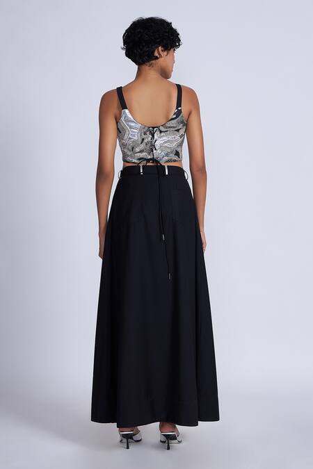 Shop_Advait_Black Polyester, Cotton A-line Solid Skirt _at_Aza_Fashions