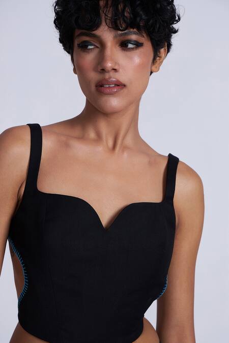Advait_Black Polyester, Cotton Sweetheart Neck Structured Cut-out Corset Top _Online_at_Aza_Fashions