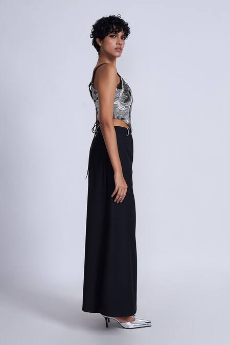 Buy_Advait_Black Polyester, Cotton Sequins Square Neck Embroidered Corset Top _Online_at_Aza_Fashions