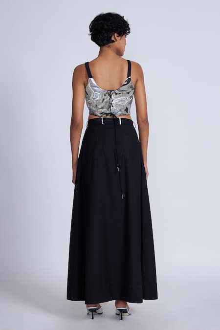 Shop_Advait_Black Polyester, Cotton Sequins Square Neck Embroidered Corset Top _at_Aza_Fashions