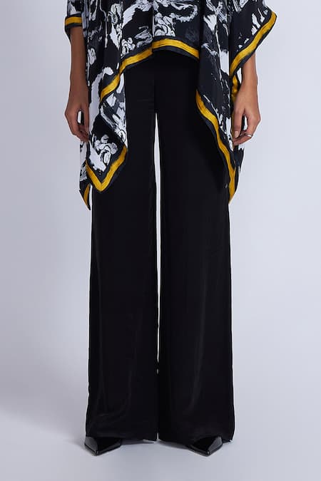 Advait_Black Crepe Solid Flared Trouser _Online_at_Aza_Fashions