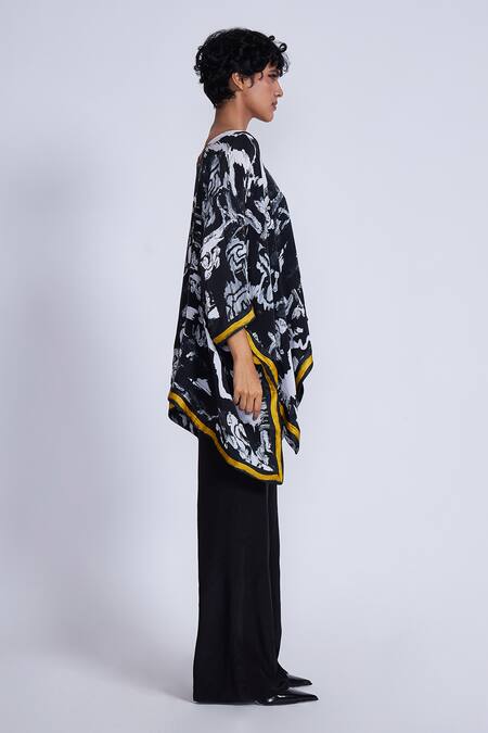 Advait Multi Color Crepe V-neck Multicolor Paint Splash Kaftan Top Online at Aza Fashions Advait_Multi Color Crepe V-neck Multicolor Paint Splash Kaftan Top_Online_at_Aza_Fashions