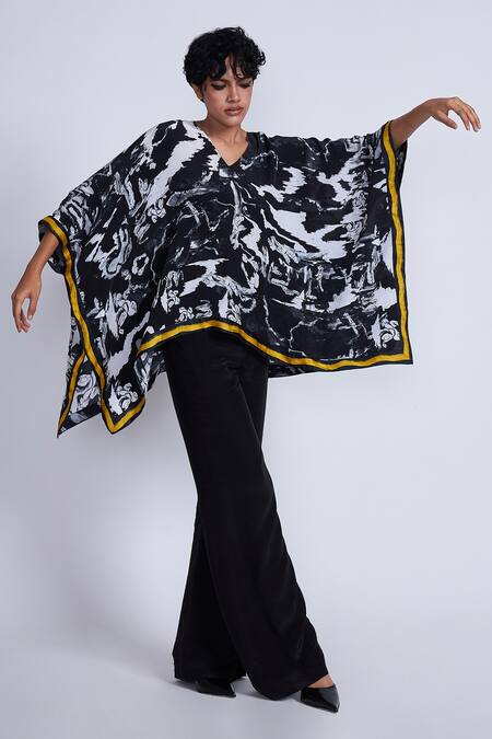 Shop Advait Multi Color Crepe V-neck Multicolor Paint Splash Kaftan Top Online at Aza Fashions Shop_Advait_Multi Color Crepe V-neck Multicolor Paint Splash Kaftan Top_Online_at_Aza_Fashions