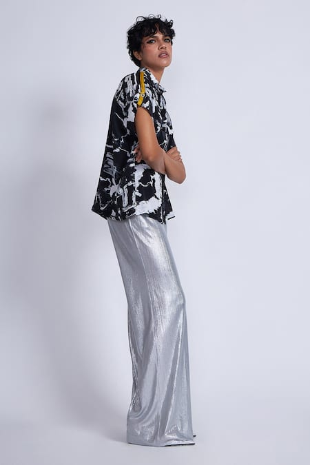 Advait_Black Crepe Collared Splash Print Designer Shirt _Online_at_Aza_Fashions
