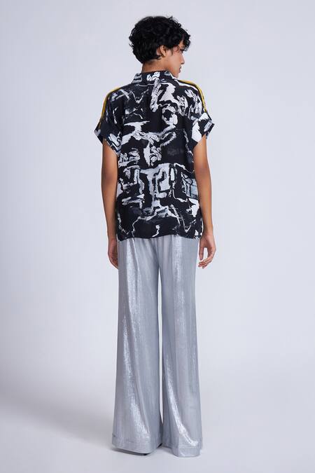 Shop_Advait_Black Crepe Collared Splash Print Designer Shirt _at_Aza_Fashions