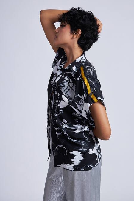 Buy_Advait_Black Crepe Collared Splash Print Designer Shirt _Online_at_Aza_Fashions