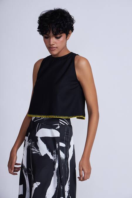 Buy_Advait_Black Satin Abstract Print Midi Skirt _Online_at_Aza_Fashions