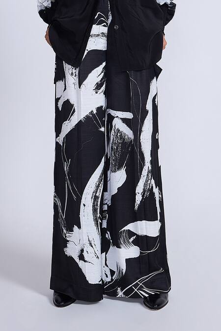 Buy Advait Black Satin Splash Printed And White Trouser Online at Aza Fashions Buy_Advait_Black Satin Splash Printed And White Trouser _Online_at_Aza_Fashions
