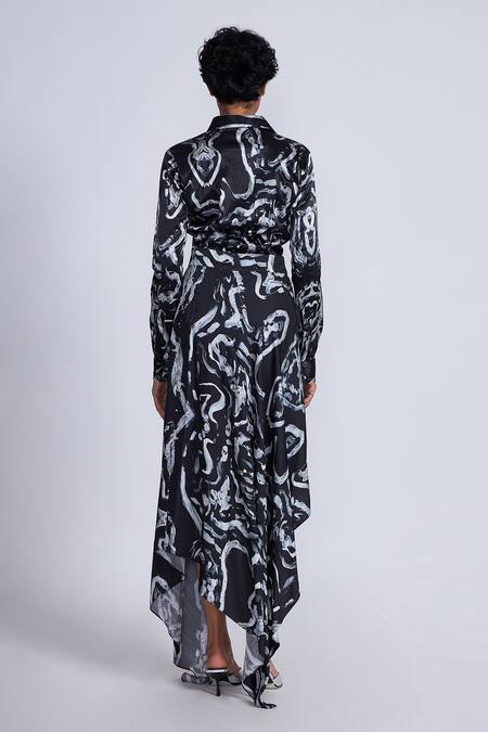 Shop_Advait_Black Silk Collared Swirl Print Designer Shirt _at_Aza_Fashions