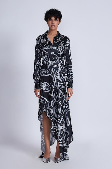 Buy_Advait_Black Silk Collared Swirl Print Designer Shirt _Online_at_Aza_Fashions