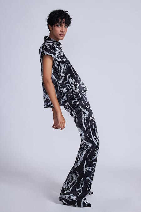 Advait_Black Silk Toru Swirl Print Trouser _Online_at_Aza_Fashions