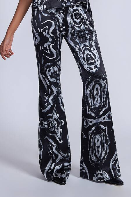 Buy_Advait_Black Silk Toru Swirl Print Trouser _Online_at_Aza_Fashions
