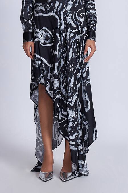 Buy_Advait_Black Satin Collared Swirl Print Handkerchief Shirt _Online_at_Aza_Fashions