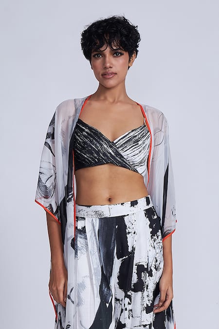 Advait_Black Abstract Print Cape _Online_at_Aza_Fashions