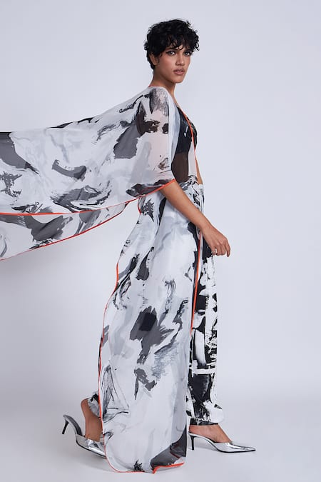 Buy_Advait_Black Abstract Print Cape _Online_at_Aza_Fashions