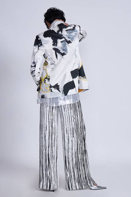 Shop_Advait_Black Satin Beads, Cut Work, Embroidery Wave Blazer _at_Aza_Fashions