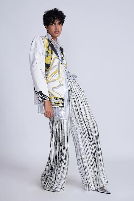 Buy_Advait_Black Satin Beads, Cut Work, Embroidery Wave Blazer _Online_at_Aza_Fashions