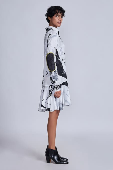 Buy_Advait_Black Satin Collared And White Abstract Print Shirt Dress _Online_at_Aza_Fashions